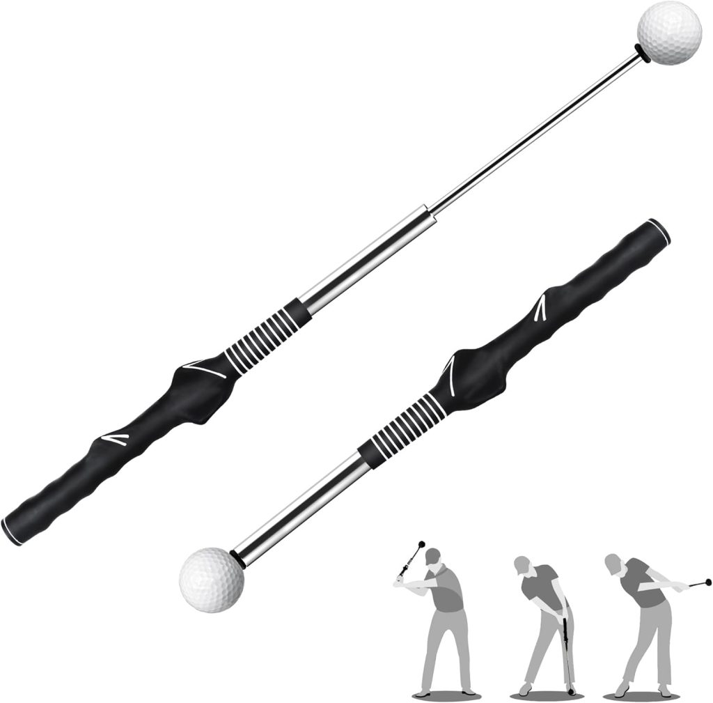 Retractable Golf Swing Training Aid,Rhythm Click Sound Warm Up Golf Swing Trainer,Golf Grip Trainer Attachment -Strength Tempo Training for Chipping Hitting,Golf Accessories for Men