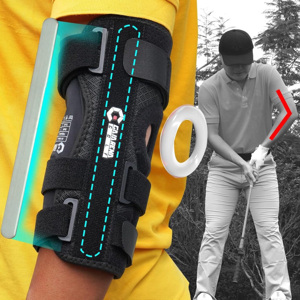 GAIARENA Golf Training Aid Straight Arm Elbow Brace Swing Trainer, Straight Away Swing Trainer Aid to Eliminate Chicken Wing Swing Golf Accessories Practice Equipment Gifts for Men Women Beginner