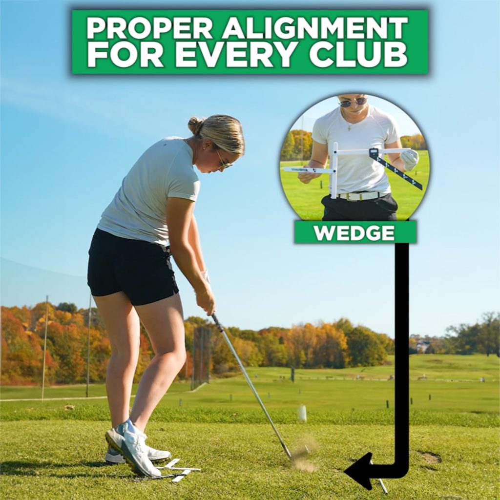 Golf Stance and Alignment Training Aid – Setup Left Right Handed - Proper Ball Position Foot Placement Golf Aids/Tool – Pro Perfect Wedge to Driver – Portable Alignment Stick Mat