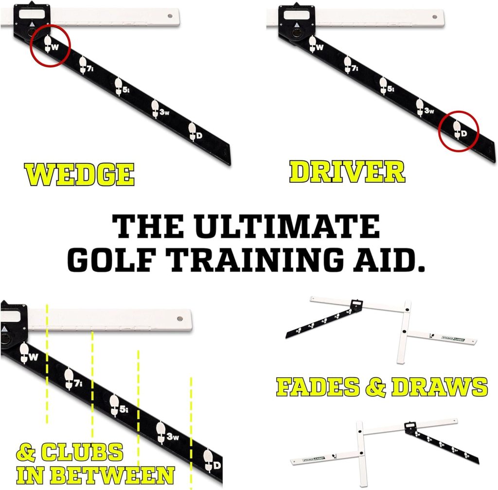 Golf Stance and Alignment Training Aid – Setup Left Right Handed - Proper Ball Position Foot Placement Golf Aids/Tool – Pro Perfect Wedge to Driver – Portable Alignment Stick Mat